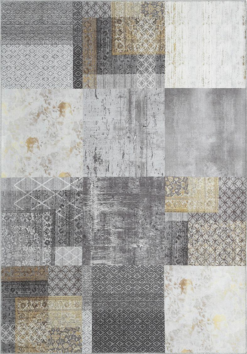 Flachwebteppich Edessa 1 in Grau/Gold ca. 80x200cm - Goldfarben/Grau, MODERN, Textil (80/200cm) - Mömax
