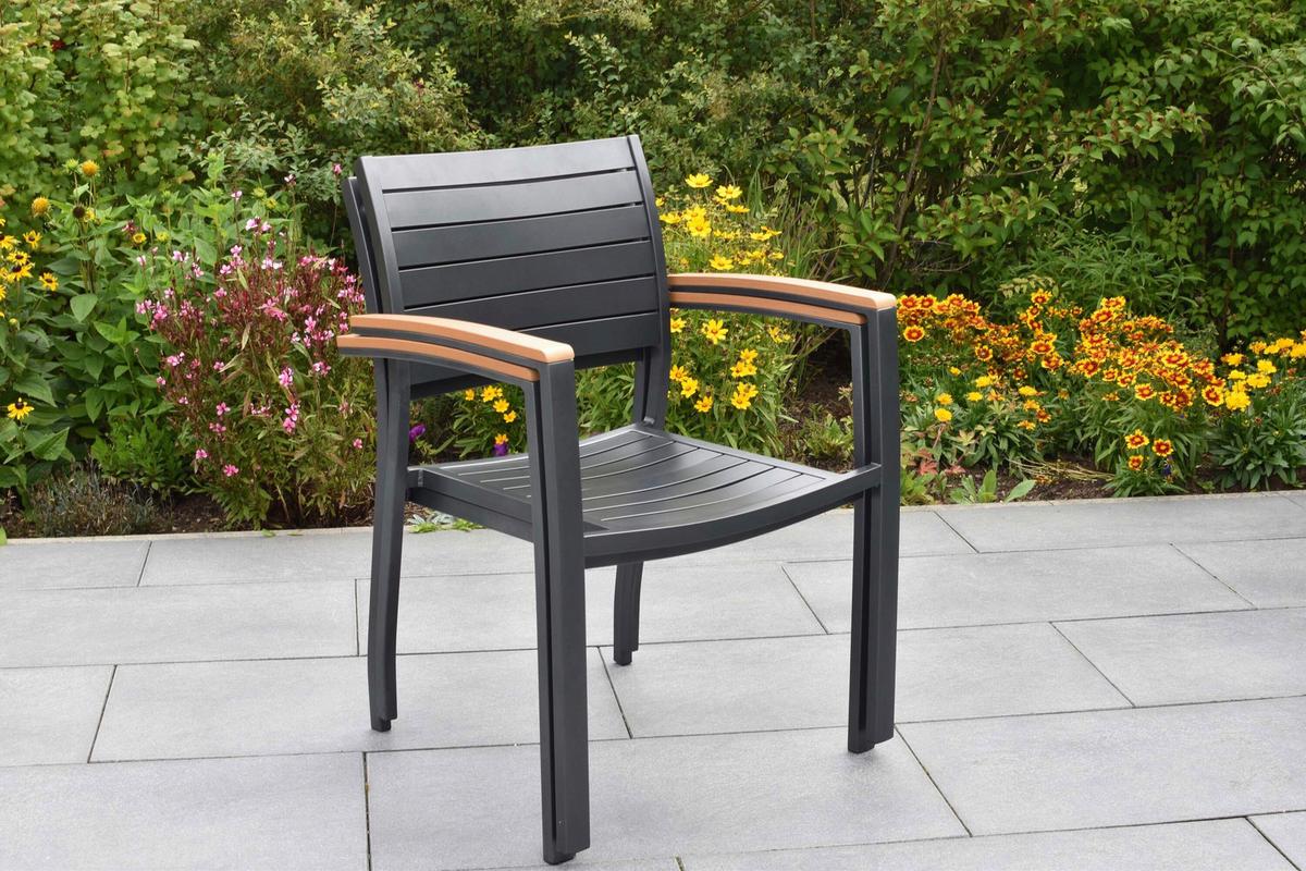 Gartentischgruppe Astros 7-tlg. Graphitfarben - Graphitfarben/Naturfarben, KONVENTIONELL, Kunststoff/Metall - Gardenson