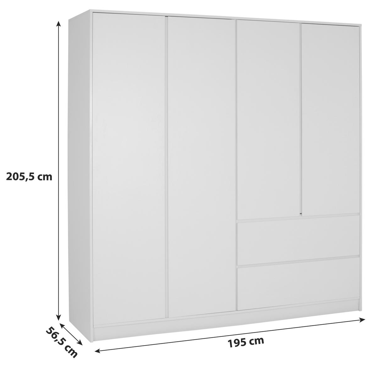 Omara Za Oblačila Basit, Bela - bela, Konvencionalno, leseni material (195/205,5/56,6cm)