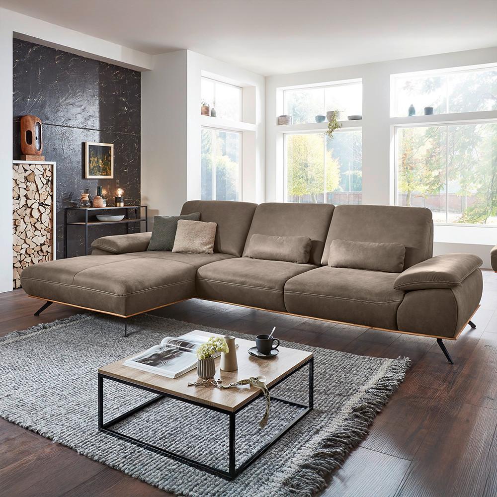 Wohnlandschaft Erling Alufarben - Beige/Alufarben, MODERN, Leder/Metall (187/89/322cm) - Premium Living