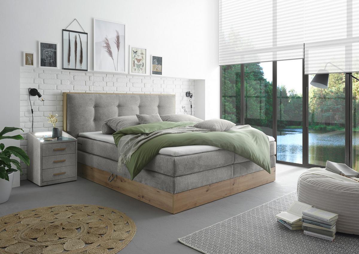 Boxspringbett Preston ca. 180x200 Hellgrau - Hellgrau, MODERN, Holz/Holzwerkstoff (180/200cm) - Livetastic