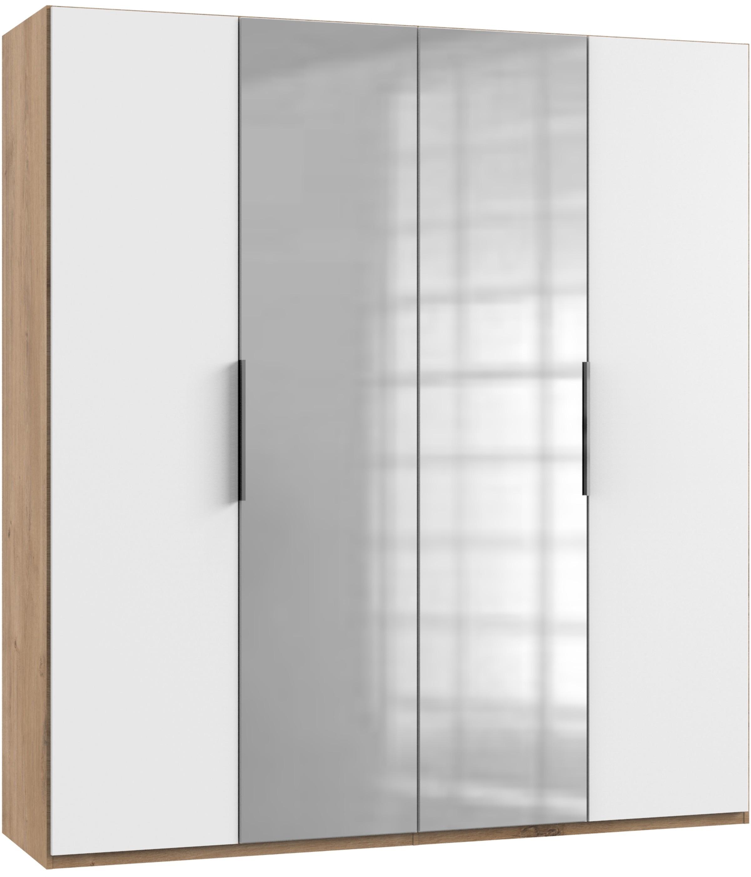 Drehtürenschrank Level 36A mit Spiegel ca. 200 cm Weiß/Eiche - Chromfarben/Eichefarben, MODERN, Holzwerkstoff (200/216/58cm) - MID.YOU
