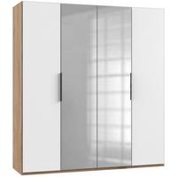 Drehtürenschrank Level 36A mit Spiegel ca. 200 cm Weiß/Eiche - Chromfarben/Eichefarben, MODERN, Holzwerkstoff (200/216/58cm) - MID.YOU
