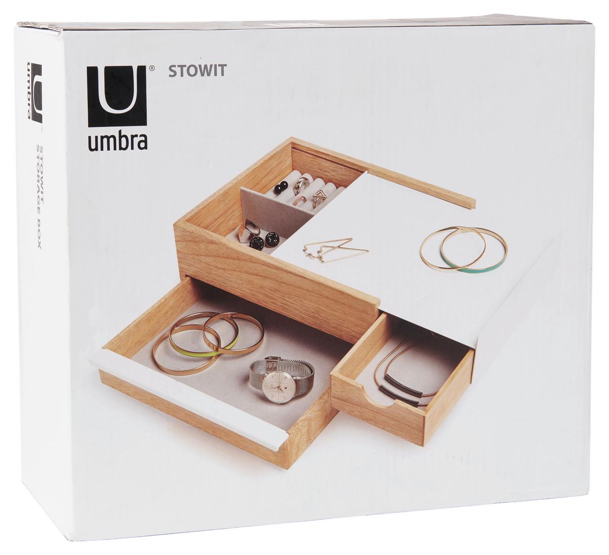 Schmuckbox Weiß/Naturfarben - Naturfarben/Weiß, Design, Holz/Metall (22,1/11,9/25,9cm) - Umbra