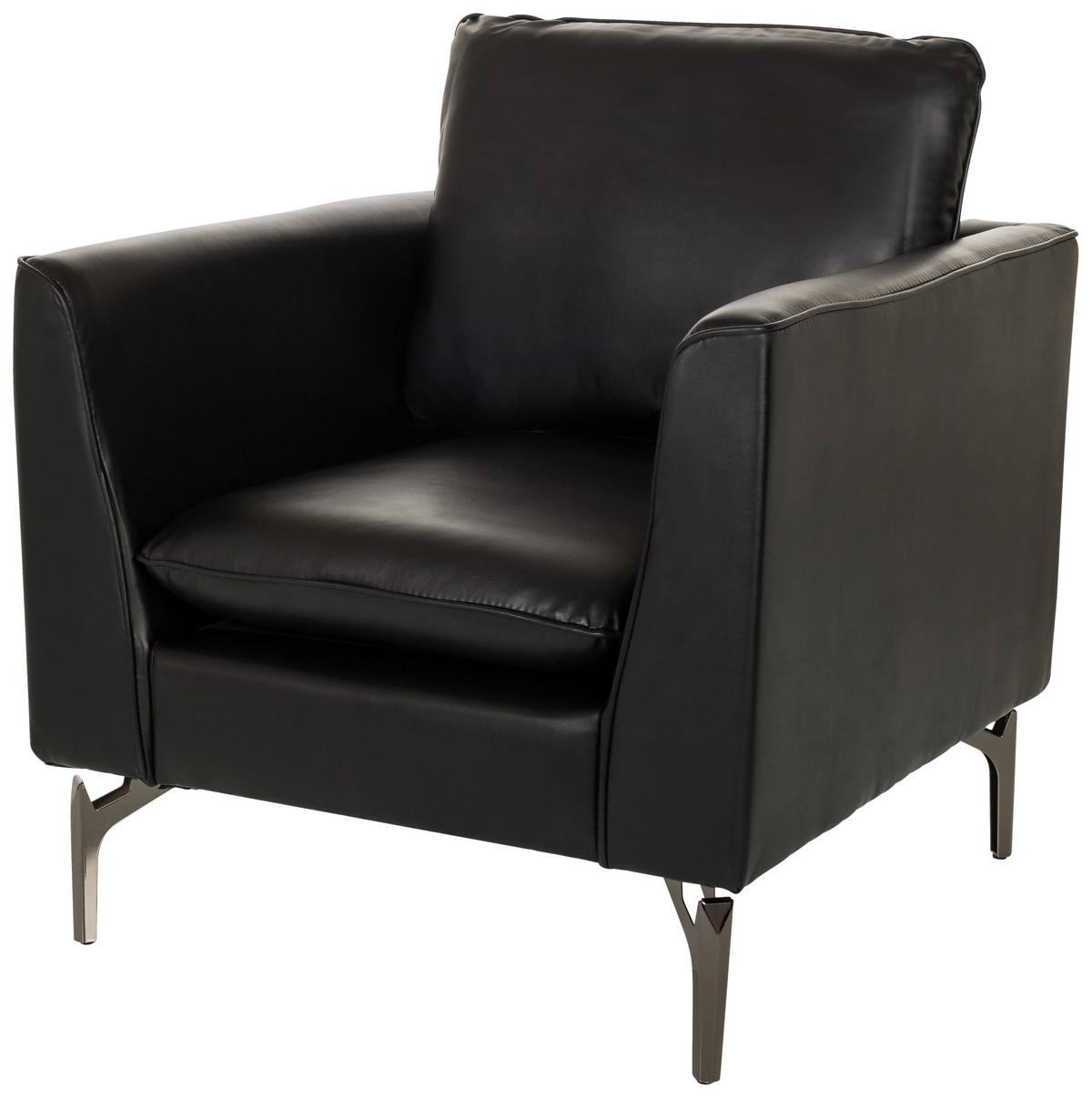 Fotelj Bavero, Črna - črna, Moderno, kovina/usnje (75/65/73cm) - MID.YOU