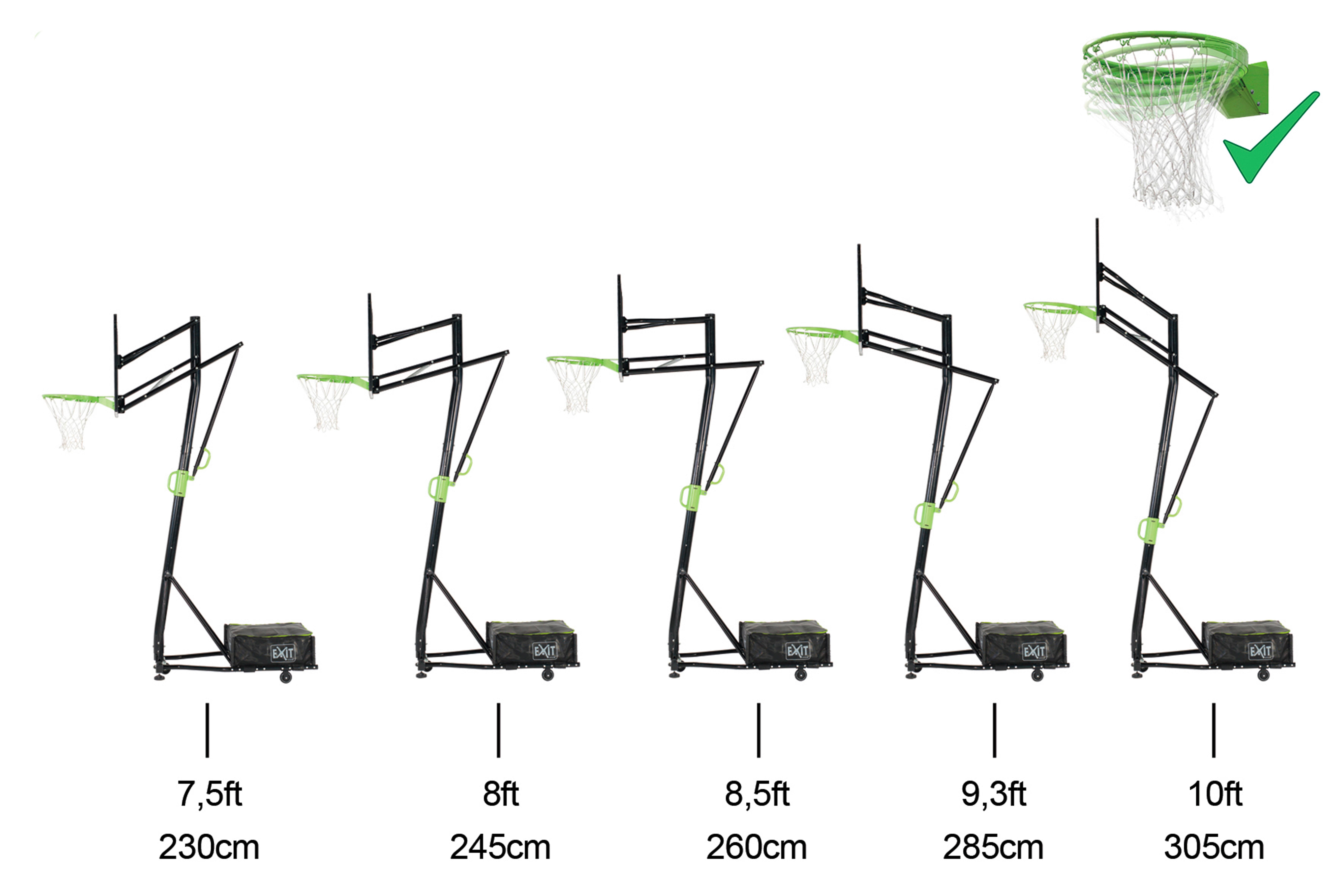 Košarkarsko Stojalo Exit Galaxy - črna/zelena, Konvencionalno, kovina/umetna masa (117/365/220cm) - EXIT Toys