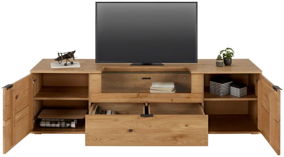 TV-Element in Wildeiche - Wildeiche/Schwarz, Modern, Glas/Holz (195/56/50cm) - Premium Living