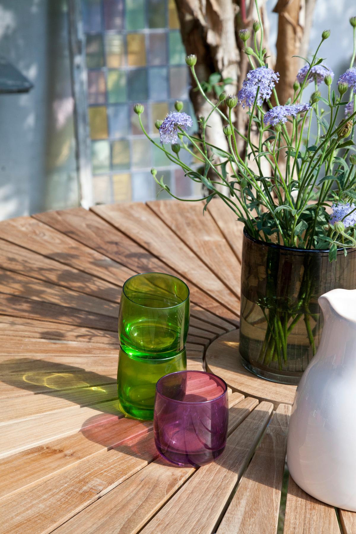 Gartentisch Ellen Teakfarben rostfrei Ø ca. 110cm - Weiß Hochglanz/Weiß, KONVENTIONELL, Holz/Metall (110/74/110cm) - Gardenson