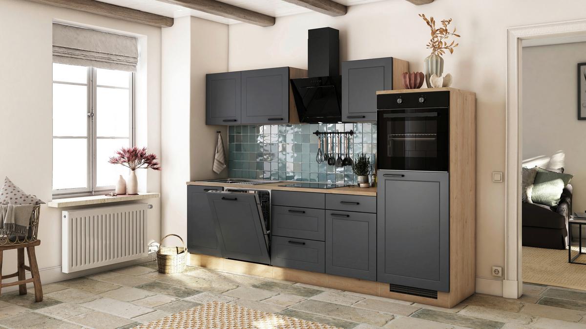 Kuhinjski Blok Z Aparati Romeo, Antracit, Barva Hrasta - črna/barve hrasta, Basics, kovina/leseni material (280cm) - FlexWell