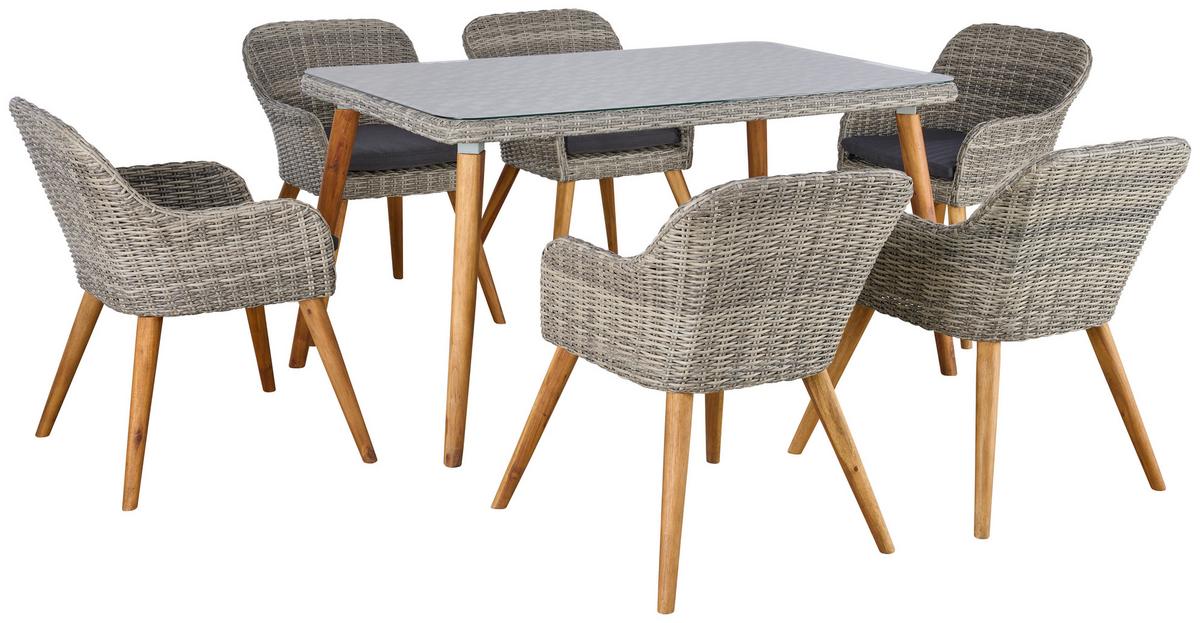 Vrtna Garnitura Oslo, Siva, Barva Akacije, 7-Delno - siva/barve akacije, Moderno, kovina/umetna masa - Beldano