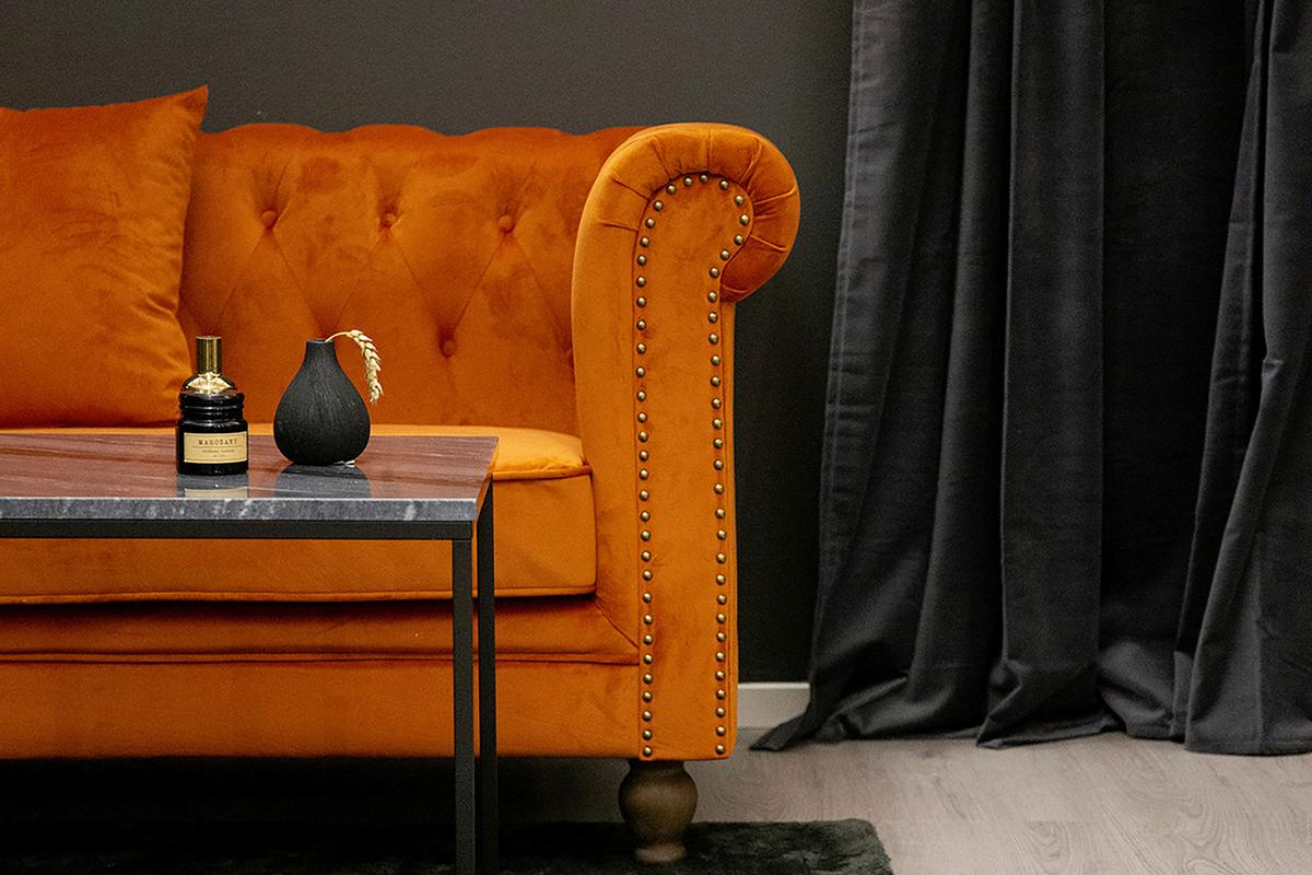 CHESTERFIELD-SOFA VELVET - Dunkelorange, Design, Holz/Textil (217/80/88cm) - Livetastic