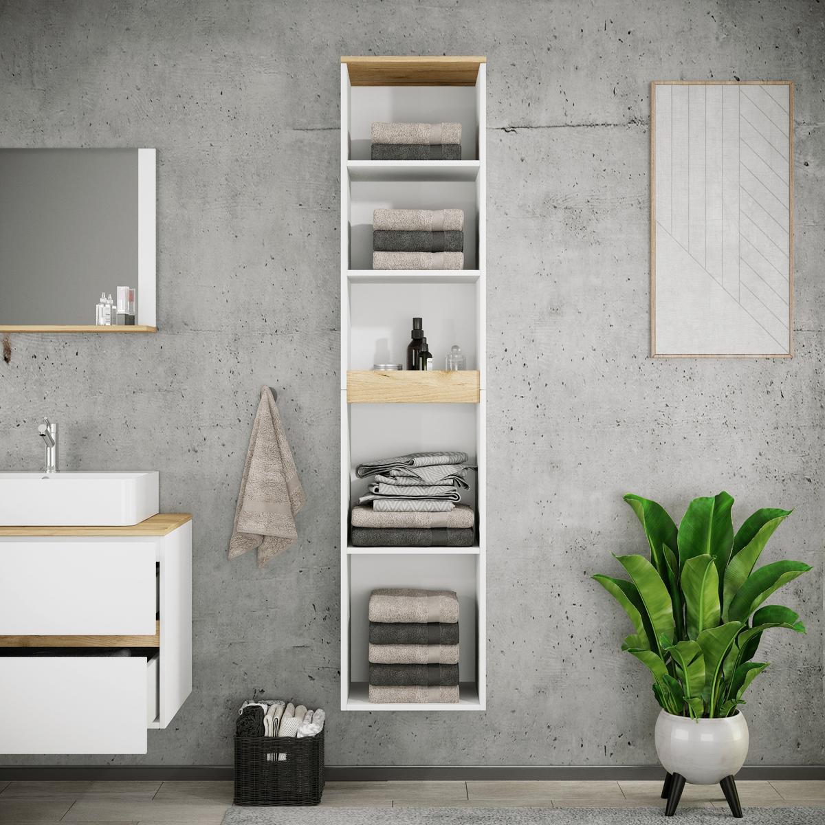 Badezimmerregal Cosila - Honigeiche/Weiss, Trend, Holzwerkstoff (40/180/35cm) - MID.YOU