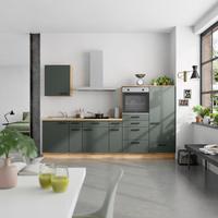 Küchenblock Easytouch m. Geräten Dunkelgrün - Dunkelgrün/Eichefarben, MODERN, Holzwerkstoff/Metall (300cm) - Nobilia
