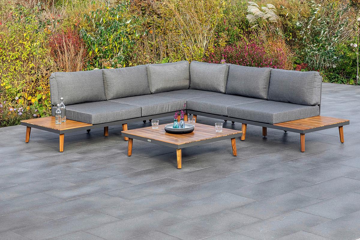 Lounge Garnitura Athen, Masivno - siva/barve grafita, Konvencionalno, kovina/tekstil (287,5/28/287,5cm) - Gardenson