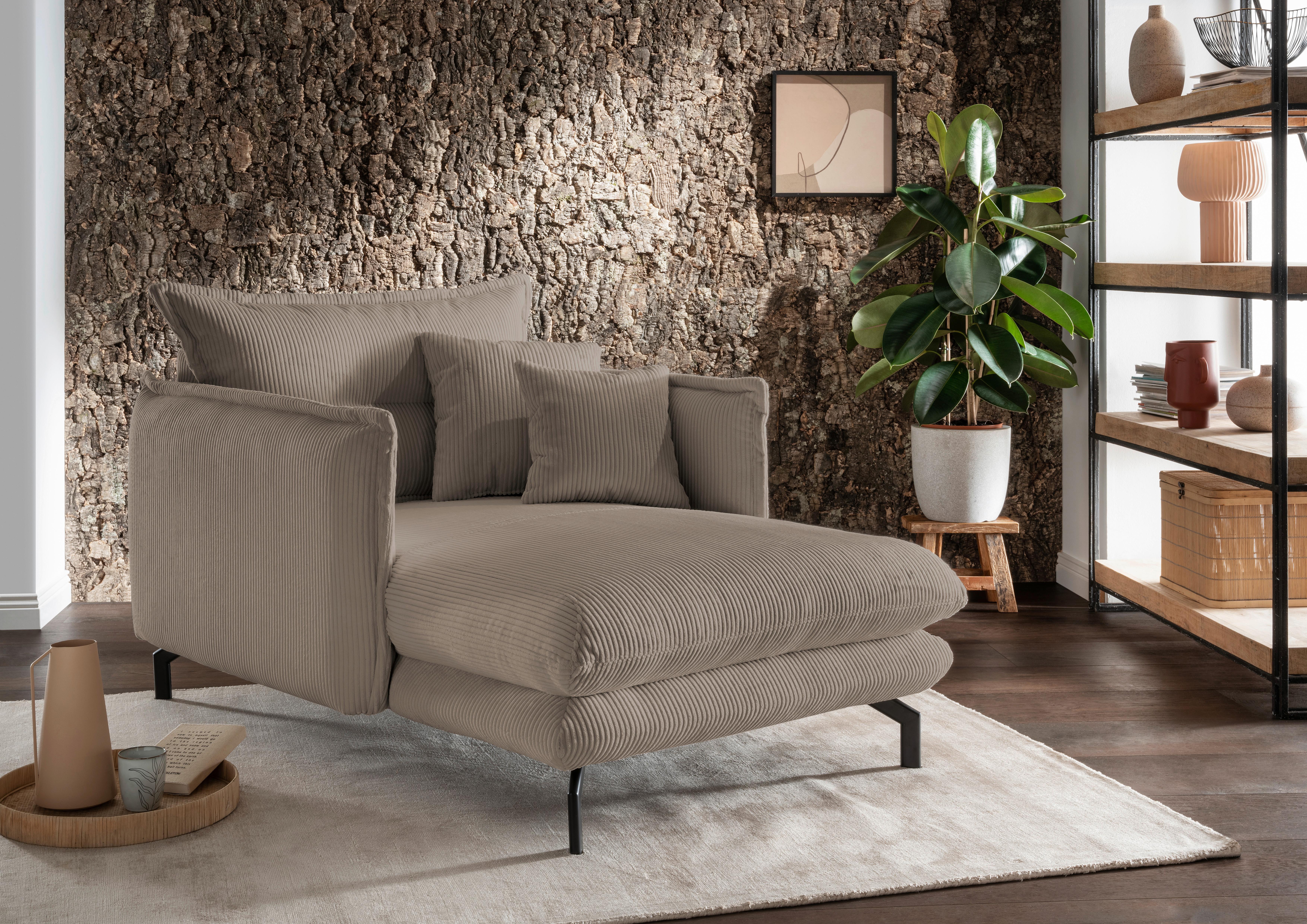 Relaxsessel Lava Graubraun Cord - Graubraun/Schwarz, MODERN, Textil/Metall (111/101/167cm) - Livetastic