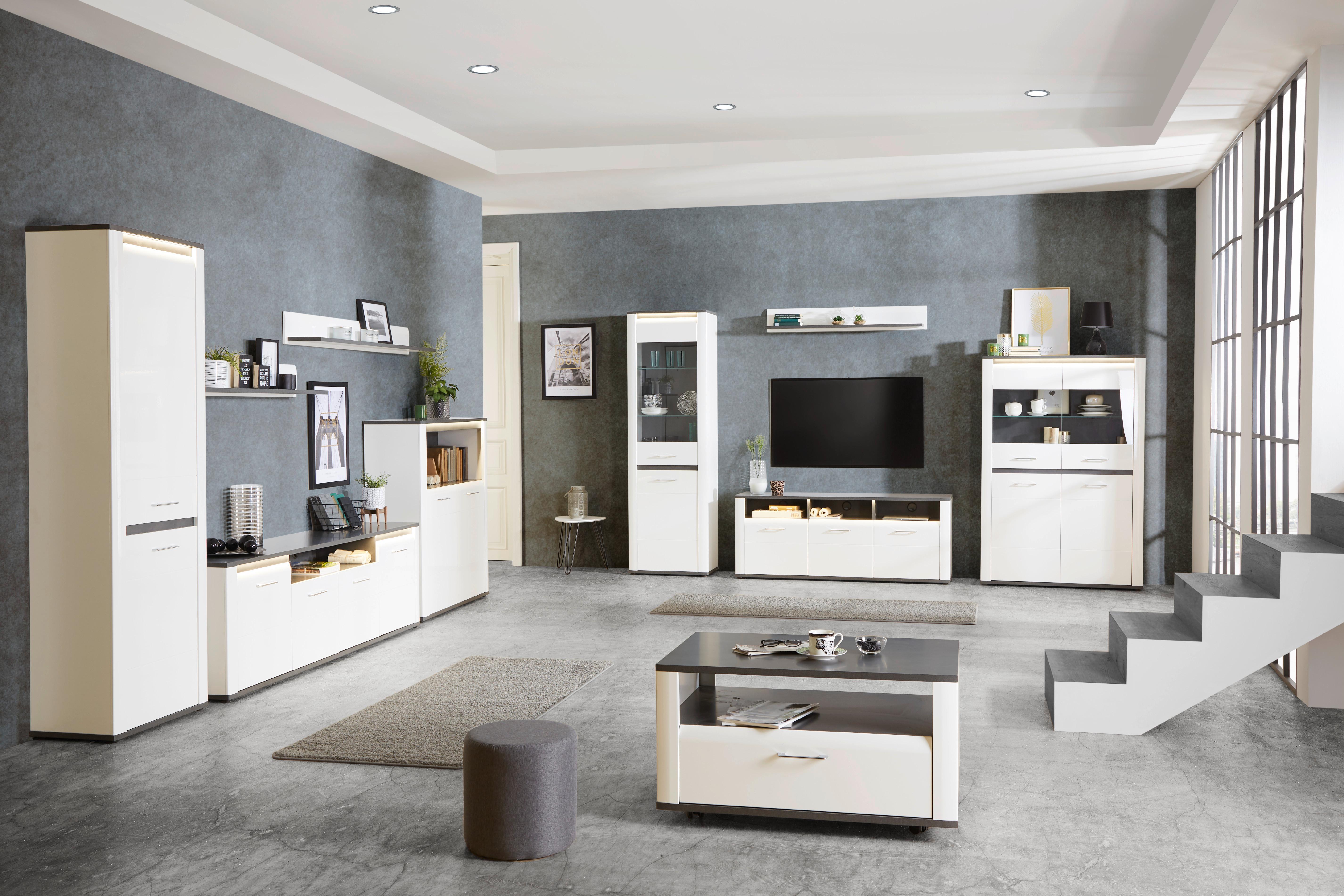 Stenska Polica Alassio - bela/barve grafita, Moderno, leseni material (120/17,5/21,6cm) - Premium Living