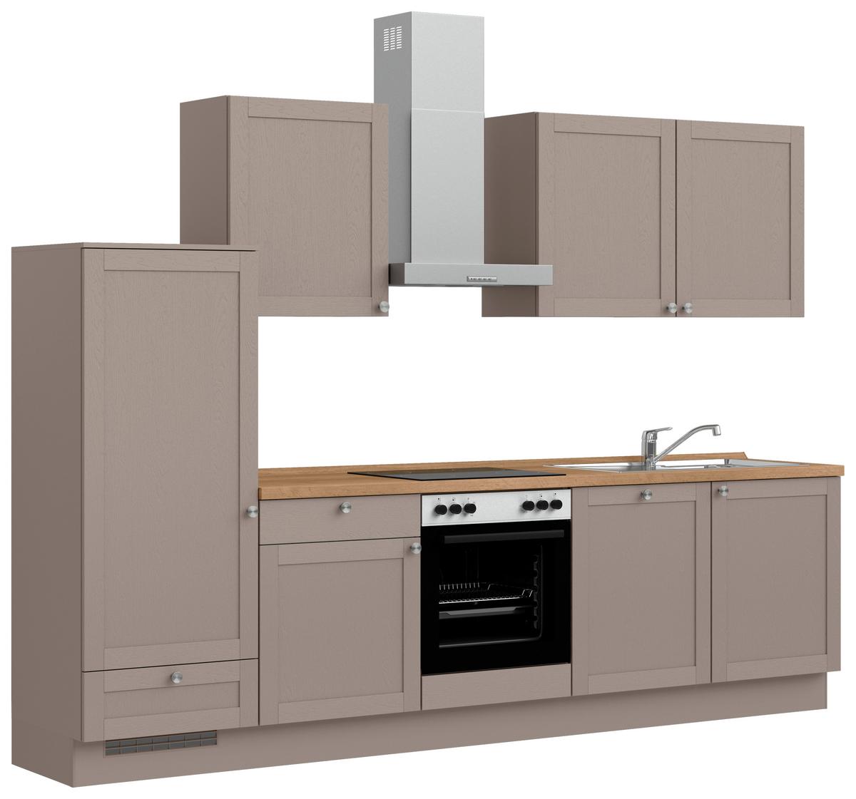 Küchenleerblock Frame Low o. Geräte Beigebraun - Edelstahlfarben/Eichefarben, MODERN, Holzwerkstoff/Metall (300cm) - Nobilia