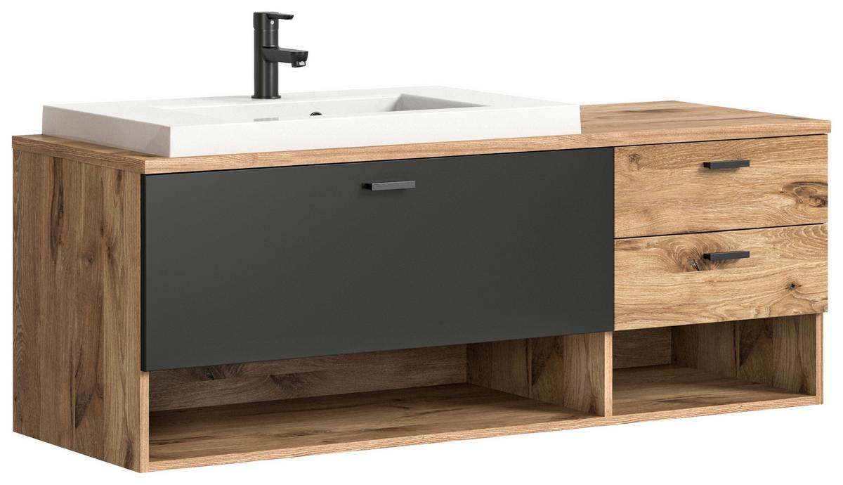 Umivalniška Enota Grado, Barva Hrasta, Siva - siva/barve hrasta, Moderno, kovina/umetna masa (140cm) - MID.YOU