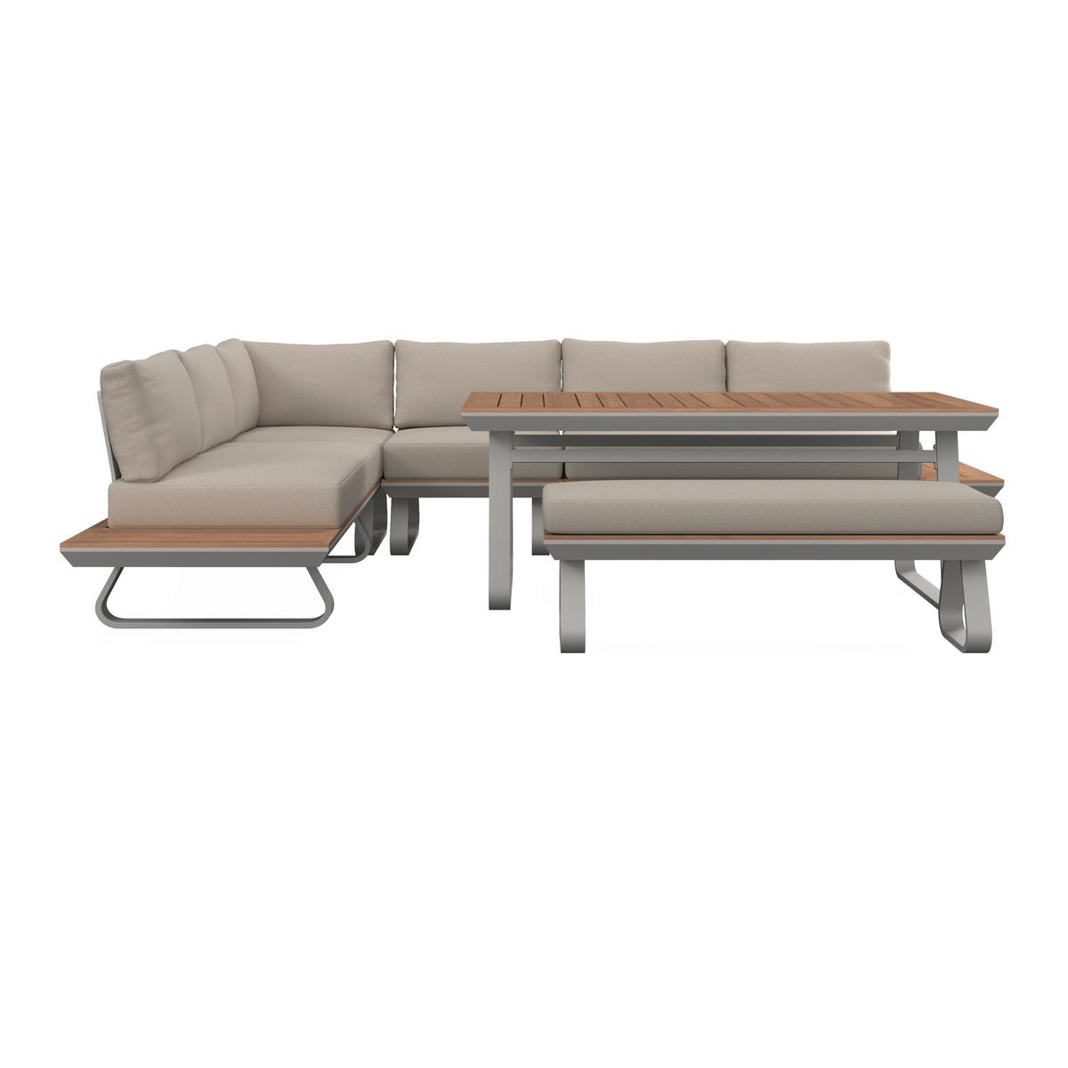 DINING-LOUNGESET EMMA - Creme/Hellgrau, Modern, Holz/Textil (248/318cm) - Bessagi Garden