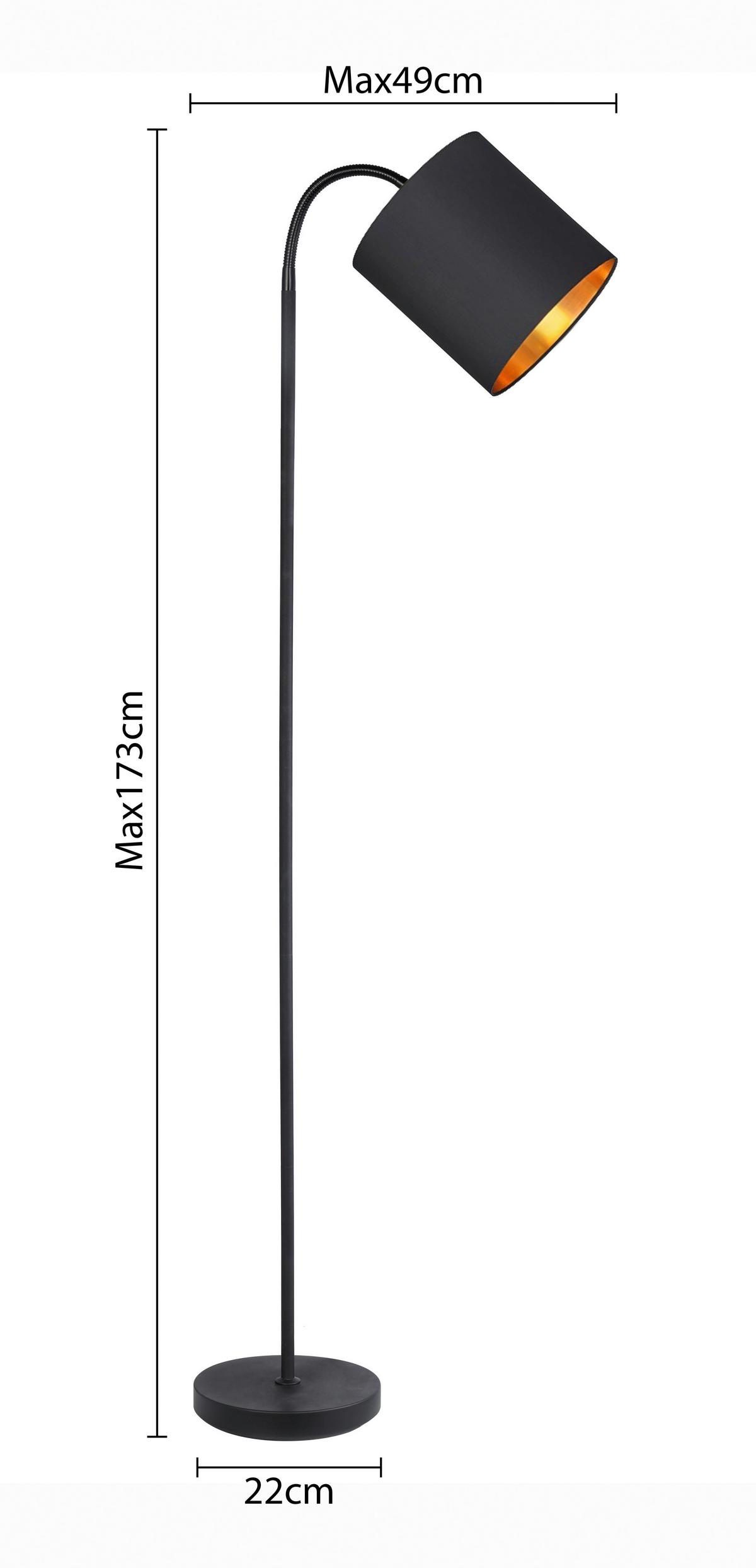 Stehleuchte Goldi max. 25 Watt - Goldfarben/Schwarz, MODERN, Textil/Metall (22/20/173cm) - Mömax