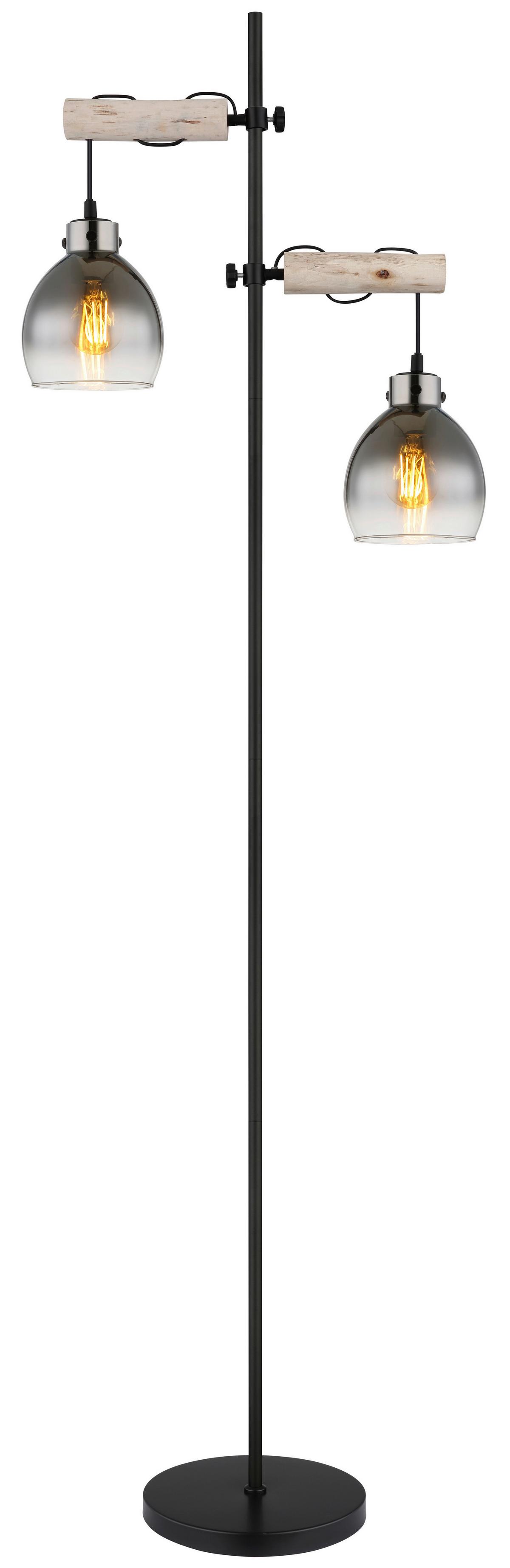 STEHLEUCHTE 15628-2S - Schwarz/Naturfarben, Natur, Glas/Holz (48/25/168cm) - Globo