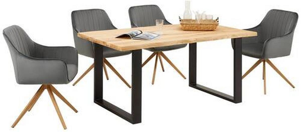 Jedilna Miza Wood, Hrast, Masivno, 160x90 - črna/naravne barve, Konvencionalno, kovina/les (160/75/90cm) - James Wood
