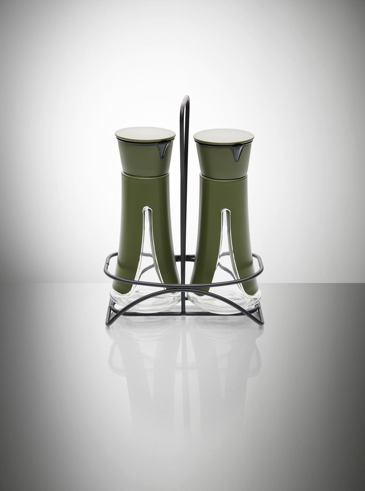 Asztalifűszertartó-szett Oil Green - olívazöld, Modern, műanyag/üveg (16,5/22,5/8,5cm) - Premium Living
