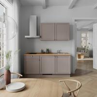 Küchenblock Frame Low m. Geräten Beigebraun - Edelstahlfarben/Eichefarben, MODERN, Holzwerkstoff/Metall (180cm) - Nobilia