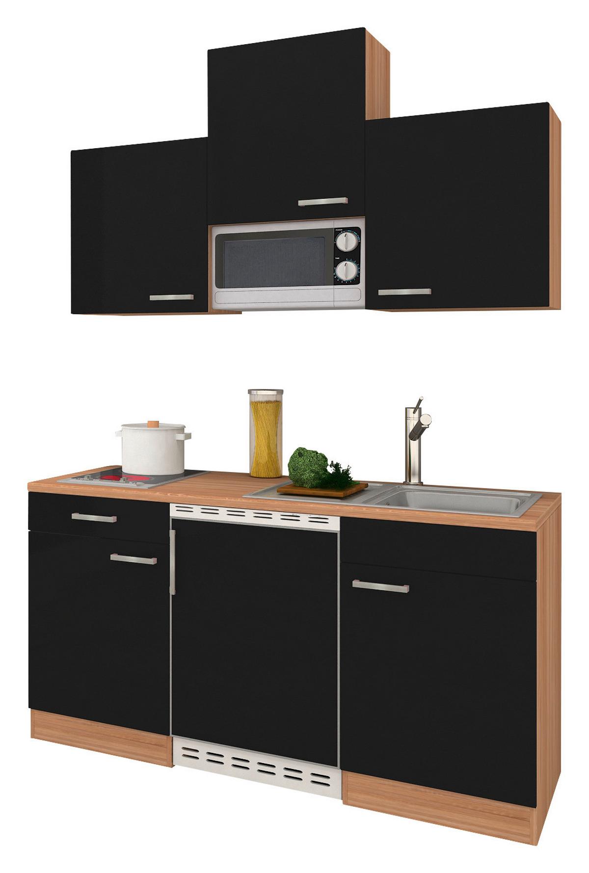 Minküche Economy m. Geräten B: ca. 150cm Schwarz/Eichenfarben - Eichefarben/Schwarz, Basics, Holzwerkstoff (150cm) - Respekta