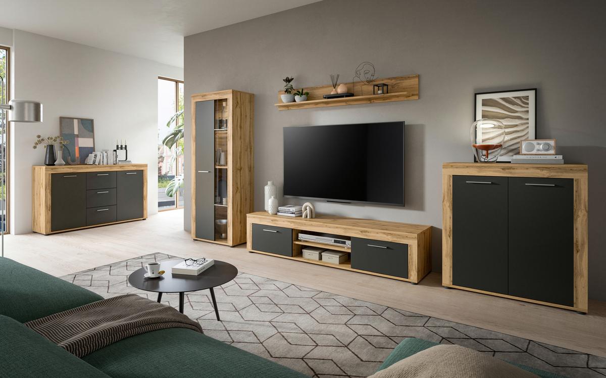 Comodă cu uși JAM - stejar Wotan, Design, material pe bază de lemn (125/80/35cm) - Modern Living