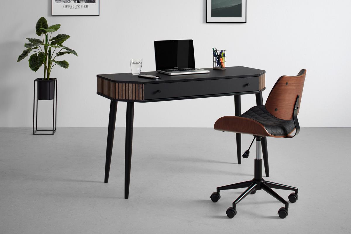 Schreibtisch Capri in Schwarz/Eichefarben - Eichefarben/Alufarben, MODERN, Holz/Holzwerkstoff (120/76/50cm) - Mömax