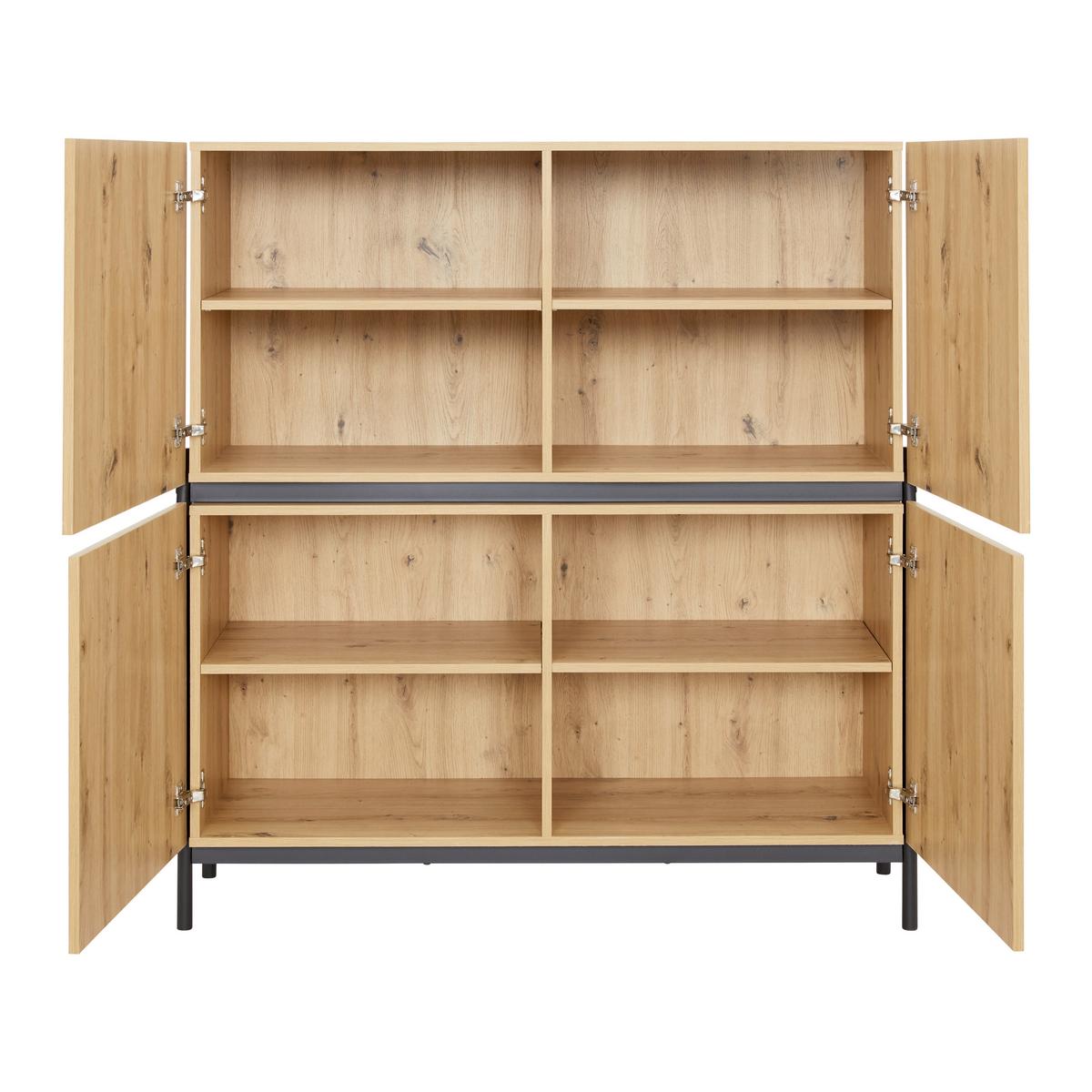 Comodă înaltă JASMINA - culoare lemn stejar/negru, Modern, lemn/metal (118/131/41,5cm) - Bessagi Home