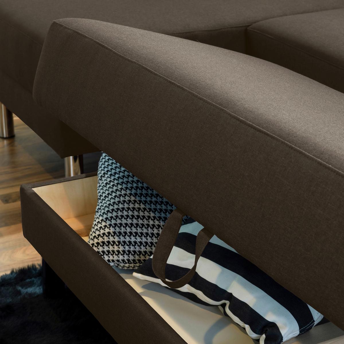 ECKSCHLAFSOFA JUST FASHION - Chromfarben/Braun, KONVENTIONELL, Textil/Metall (152/230cm) - Max Winzer
