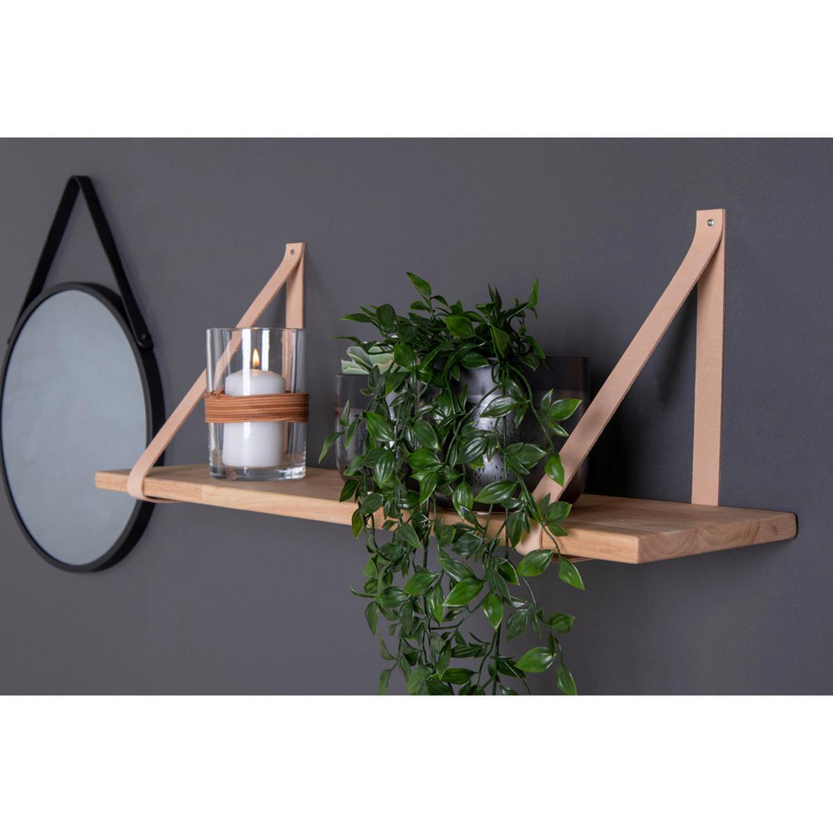 Wandregal Forno Echtholz/Rinderleder - Hellbraun/Naturfarben, Basics, Leder/Holz (120/2/20cm) - MID.YOU
