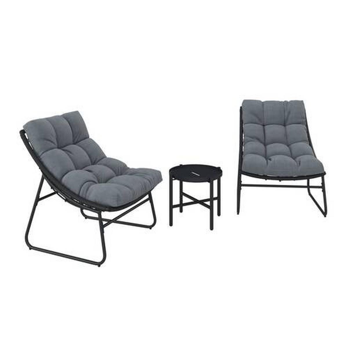Balkonset Elia Grau Metall/Outdoorstoff +Abdeckung - Dunkelgrau/Grau, MODERN, Kunststoff/Textil - Bessagi Garden