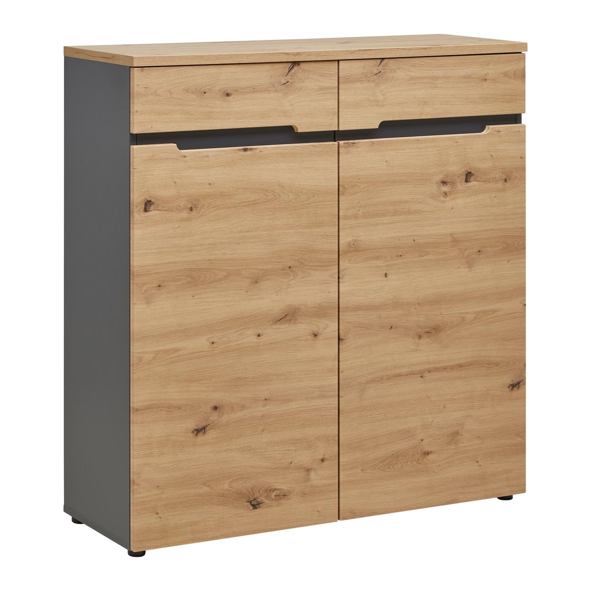 Kommode Memphis Graphitfarben/Eiche Artisan - Graphitfarben/Schwarz, Modern, Holzwerkstoff (100/107/38cm) - Mömax