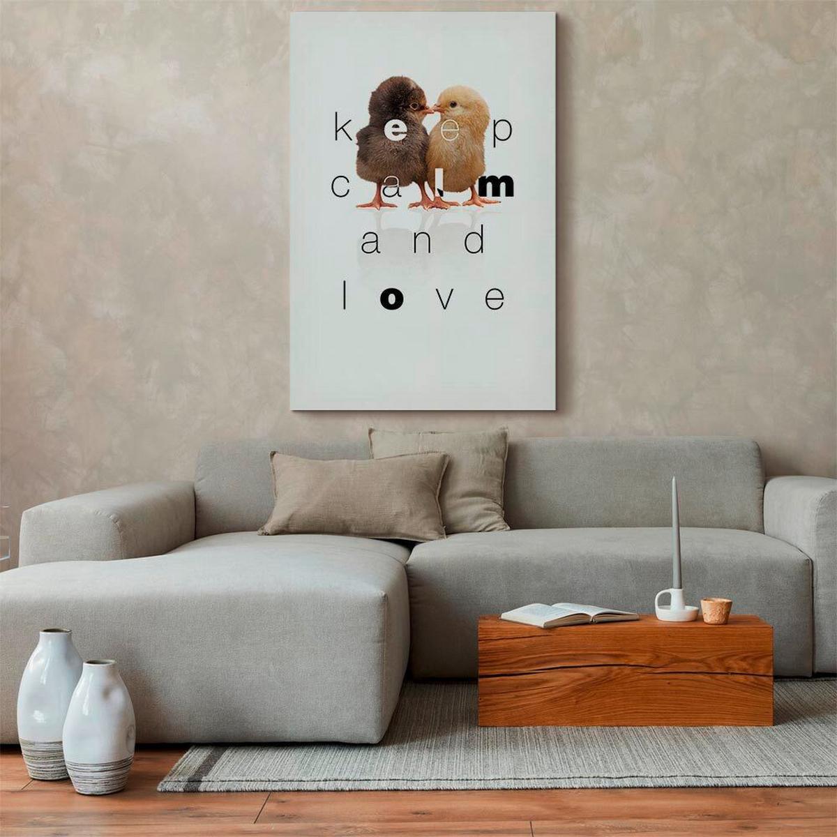 Slika Na Platnu Keep Calm And Love - svetlo rjava/bela, Basics, tekstil/les (60/90/1,2cm) - artgeist