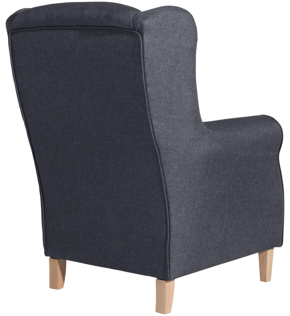 Ohrensessel Lorris Blaugrau Flachgewebe - Buchefarben/Blaugrau, Design, Holz/Textil (77/103/86cm) - Max Winzer