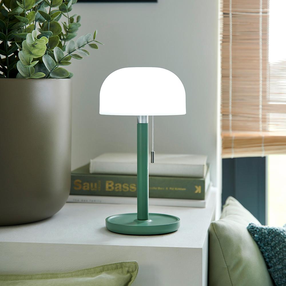 Akku-Tischleuchte Norman Grün/Weiß max. 1,5 Watt - Opal/Weiß, Trend, Holz/Kunststoff (15/28cm) - Globo