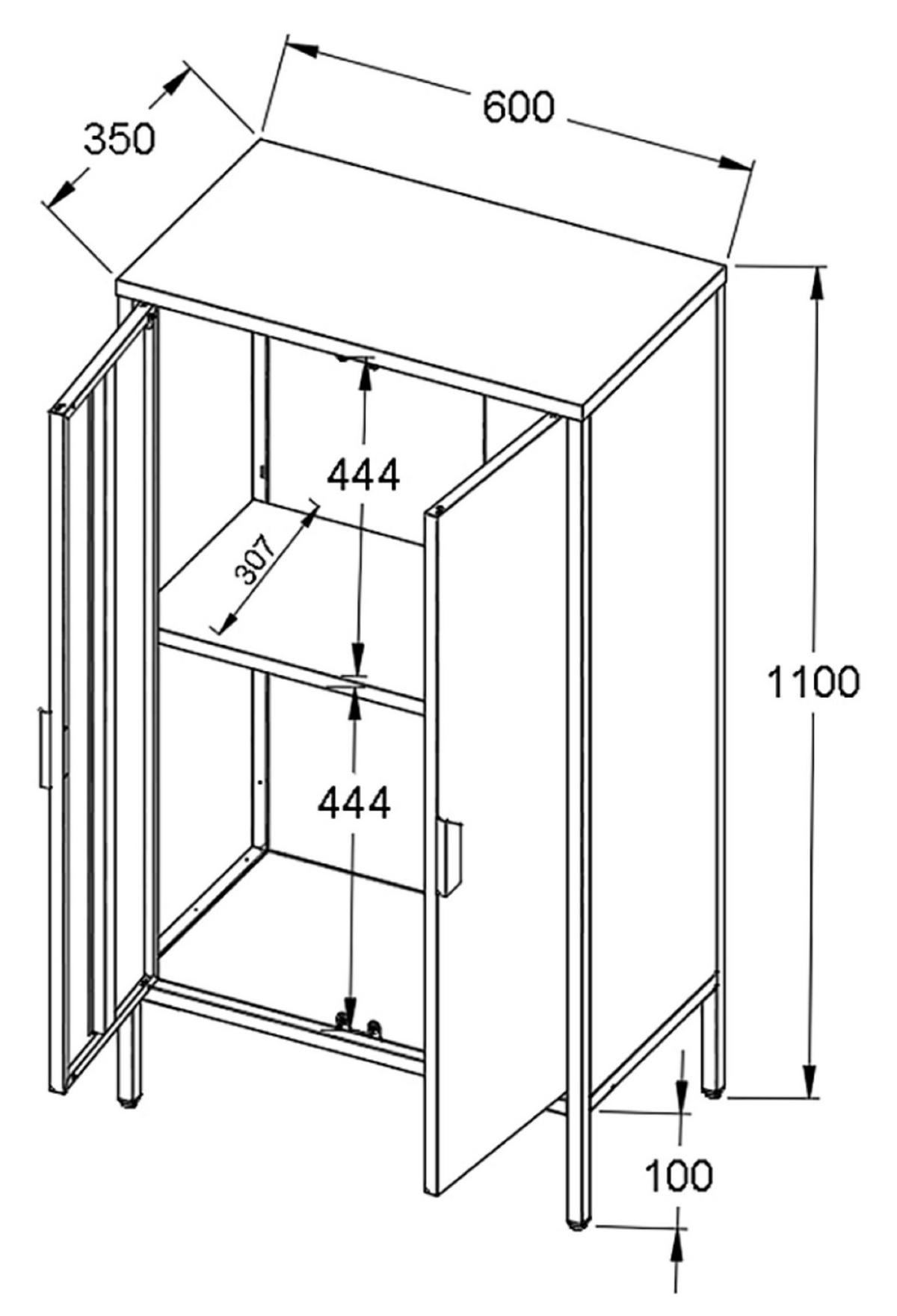 Highboard Flokas M Schwarz - Schwarz, Design, Metall (60/110/35cm) - MID.YOU