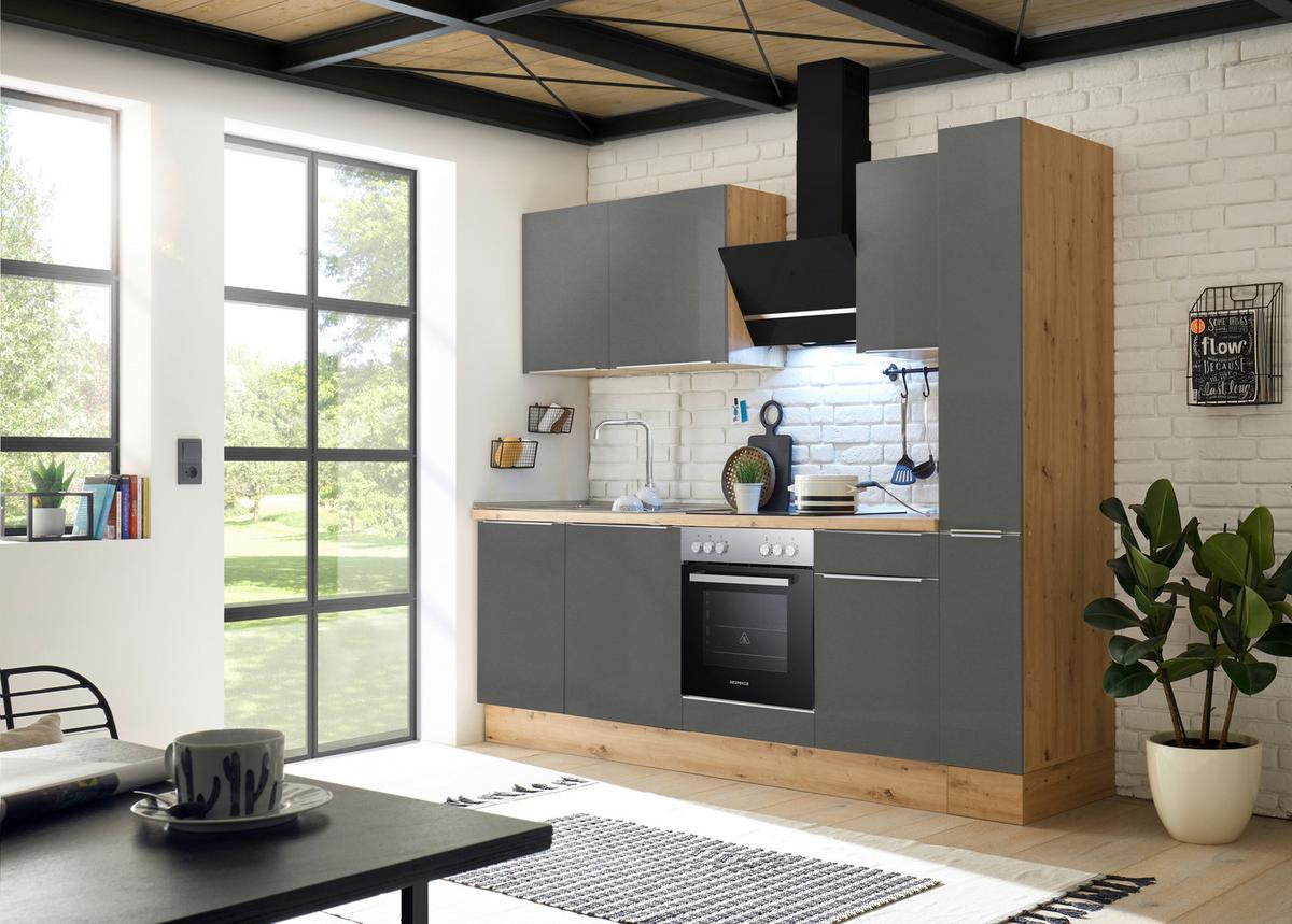 Küchenblock mit Geräte Grau B: ca. 250 cm - Anthrazit/Alufarben, LIFESTYLE, Holzwerkstoff/Kunststoff (250cm) - Respekta