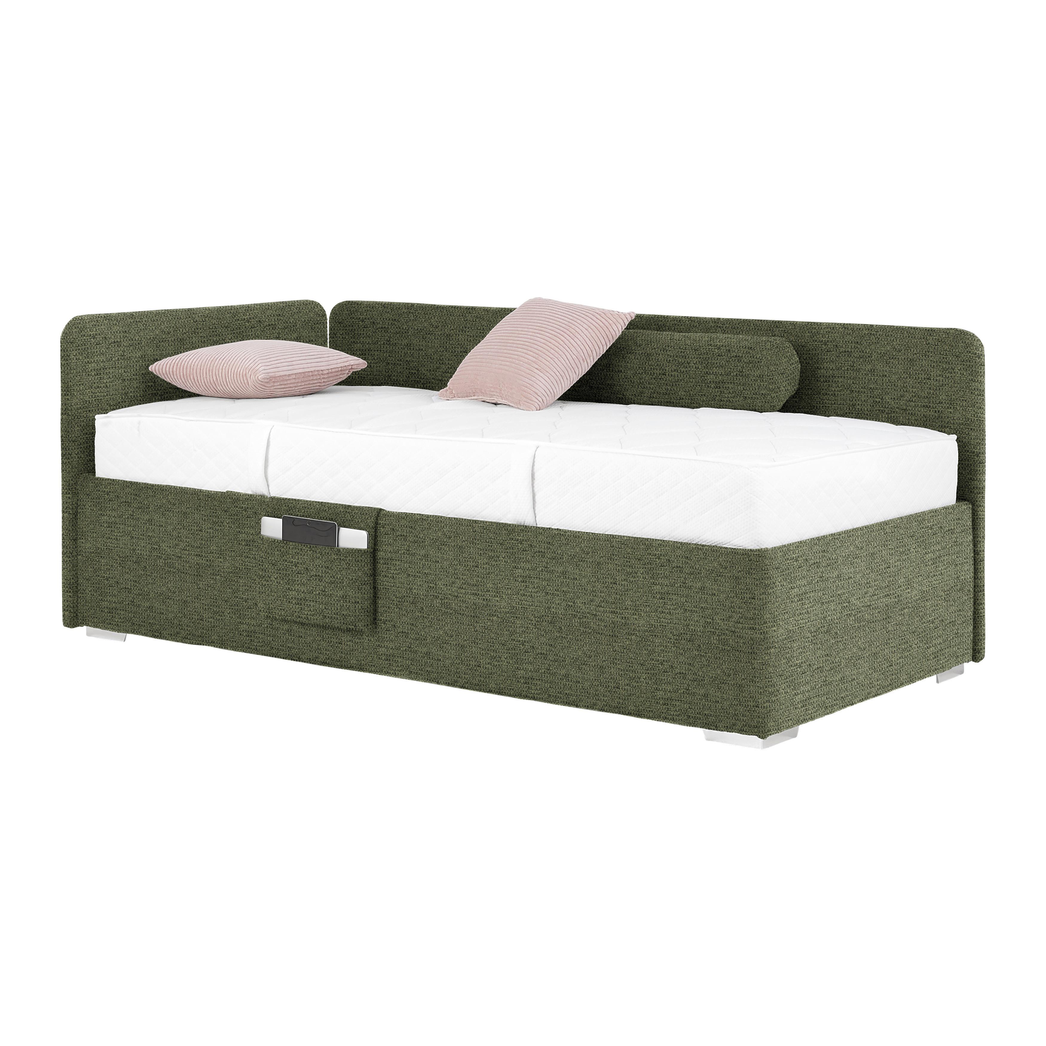 Krevet Remi - maslinasto zelena/prirodne boje, Konvencionalno, drvo/tekstil (90/200cm) - Based