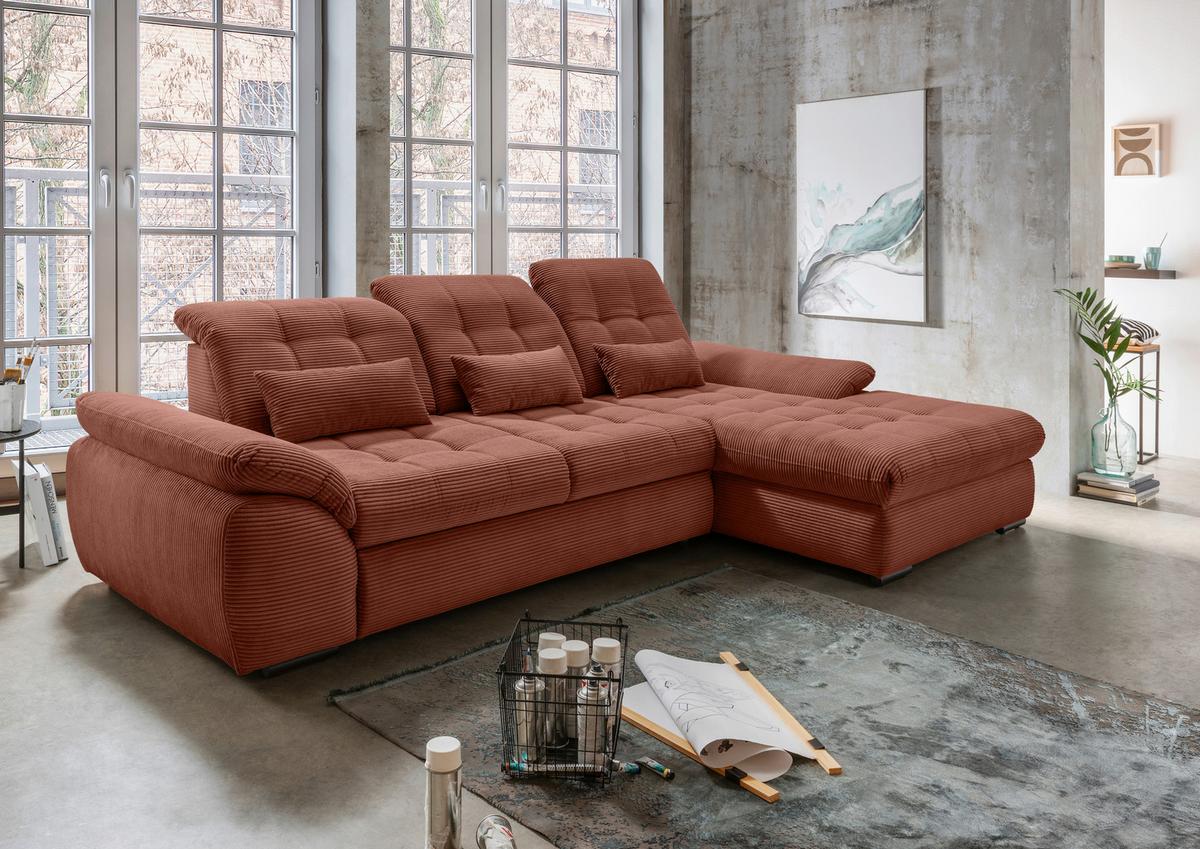 Ecksofa mit Bettkasten Rigatti ca. 314x184 cm Koralle - Koralle/Schwarz, MODERN, Textil/Metall (314/184cm) - Livetastic