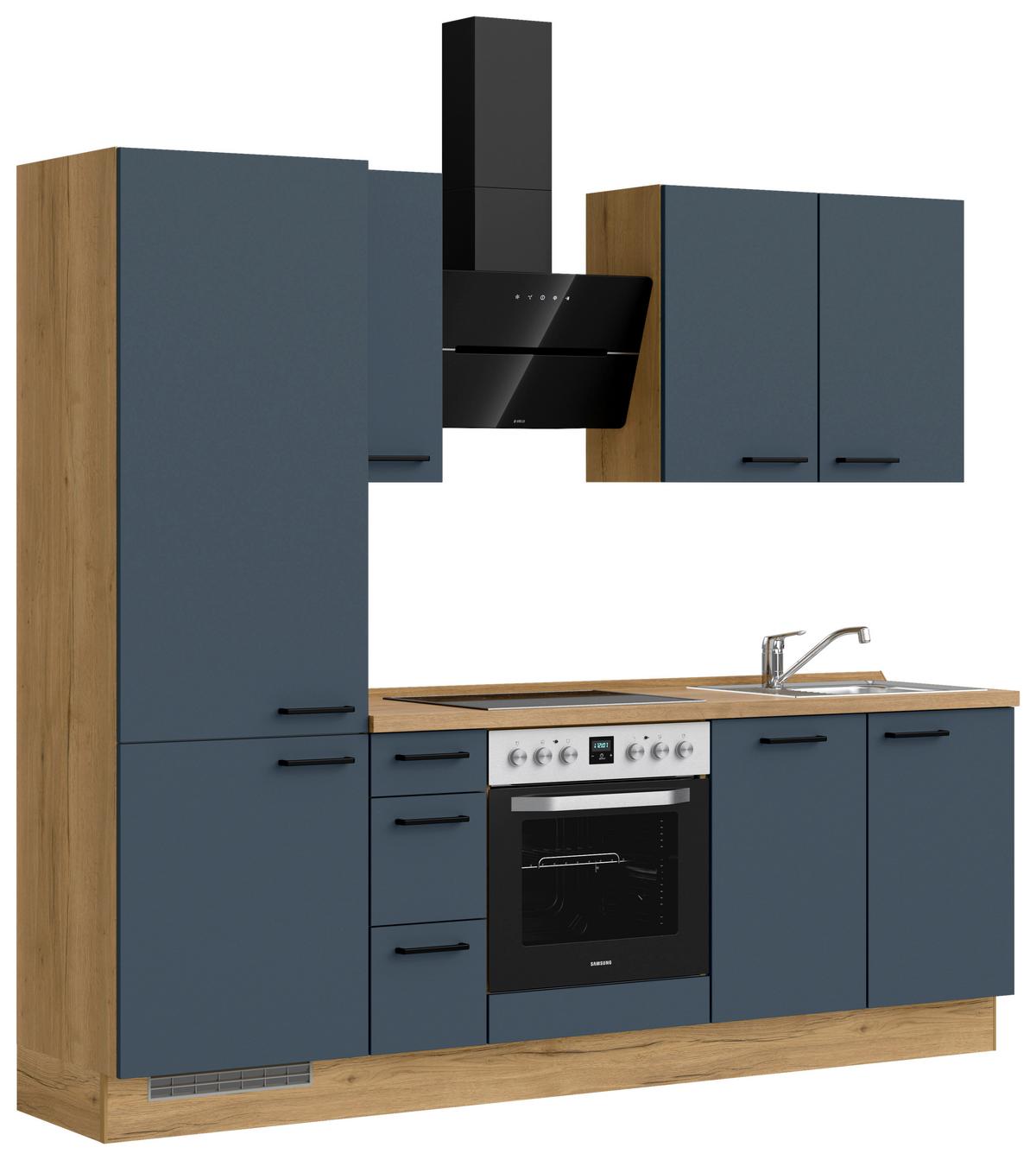 Küchenblock Easytouch High m. Geräten Dunkelblau - Eichefarben/Schwarz, MODERN, Holzwerkstoff/Metall (240cm) - Nobilia