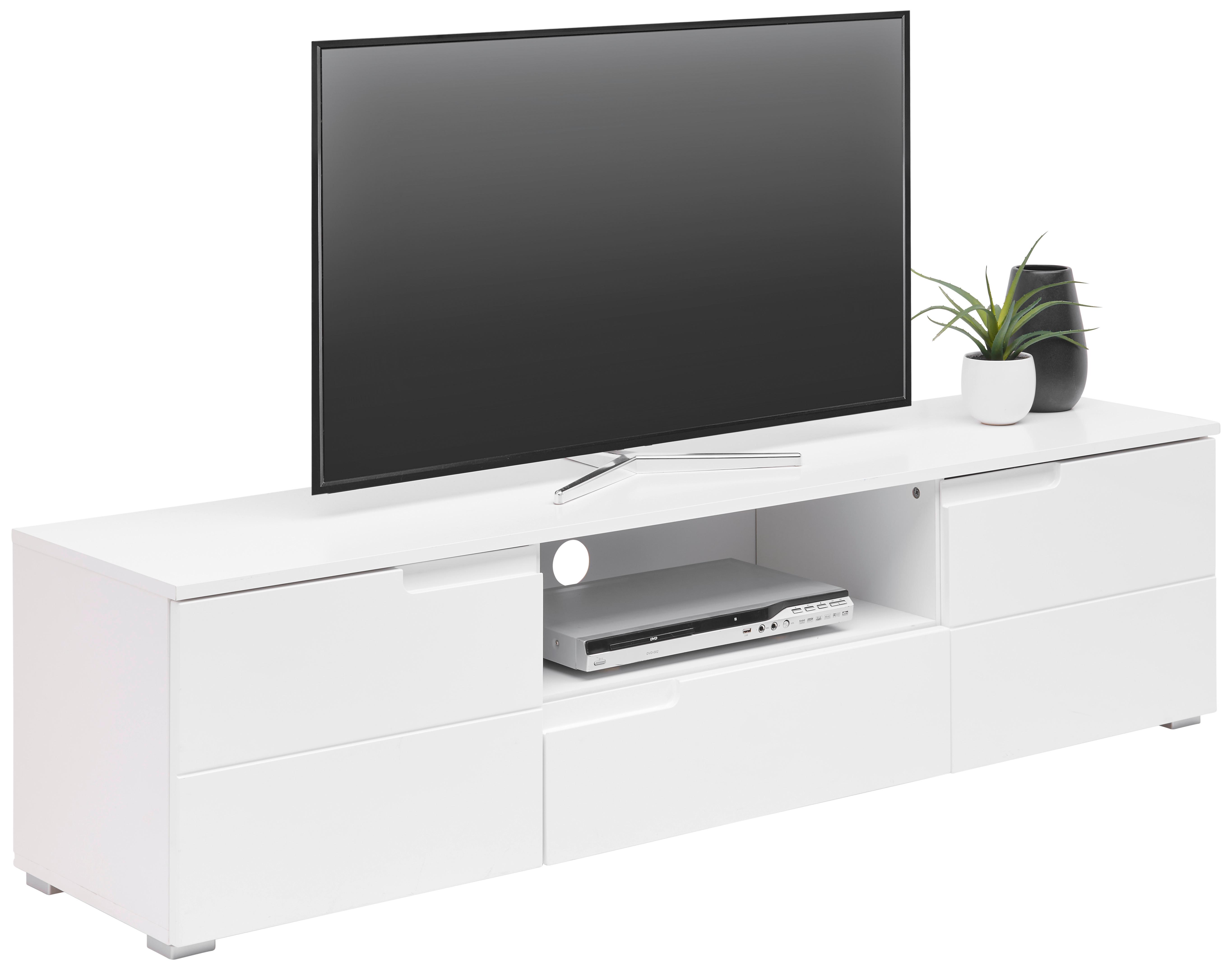 KOMODA NISKA SPICE 9 -SC- - biały wysoki połysk/kolor srebrny, Design, materiał drewnopochodny/tworzywo sztuczne (165/42/40cm) - Carryhome