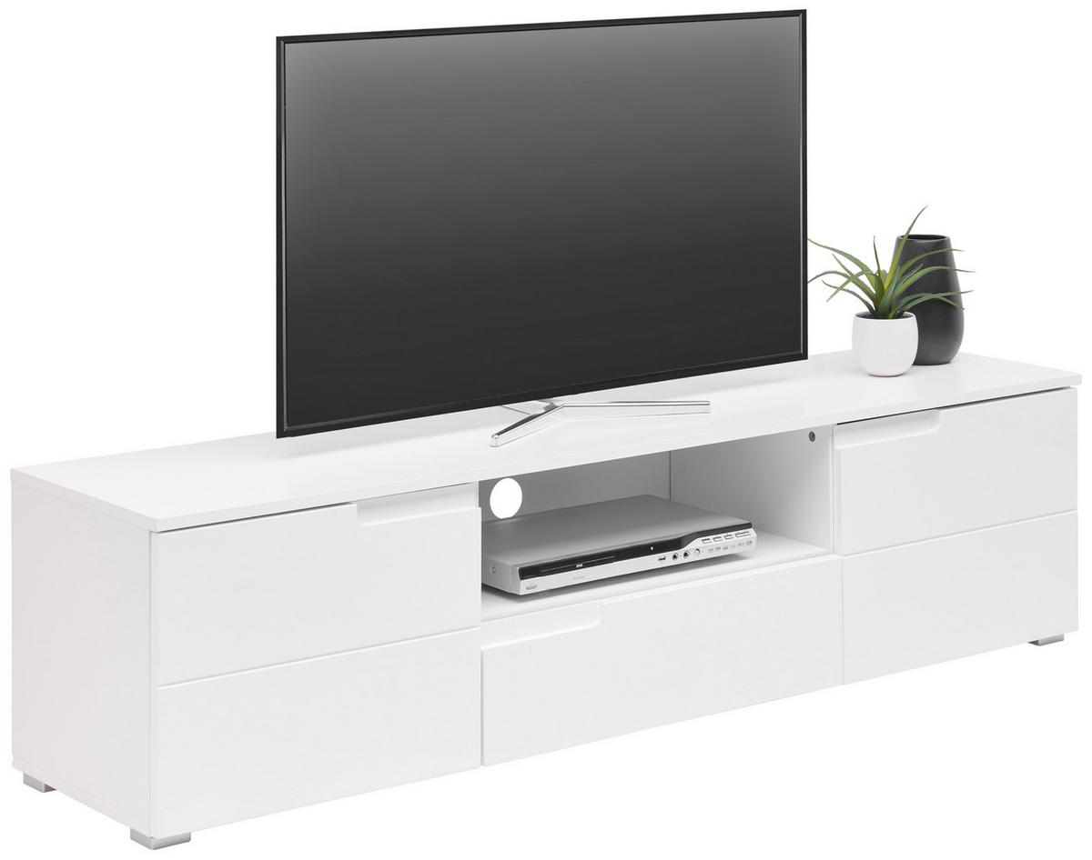 KOMODA NISKA SPICE 9 -SC- - biały wysoki połysk/kolor srebrny, Design, materiał drewnopochodny/tworzywo sztuczne (165/42/40cm) - Carryhome