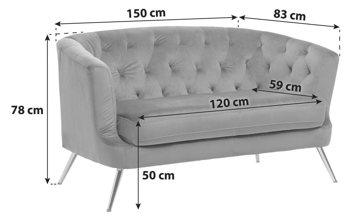 Dvosed Lita, Siva, Žamet - zlate barve/siva, Moderno, kovina/tekstil (150/78/83cm) - Ti'me
