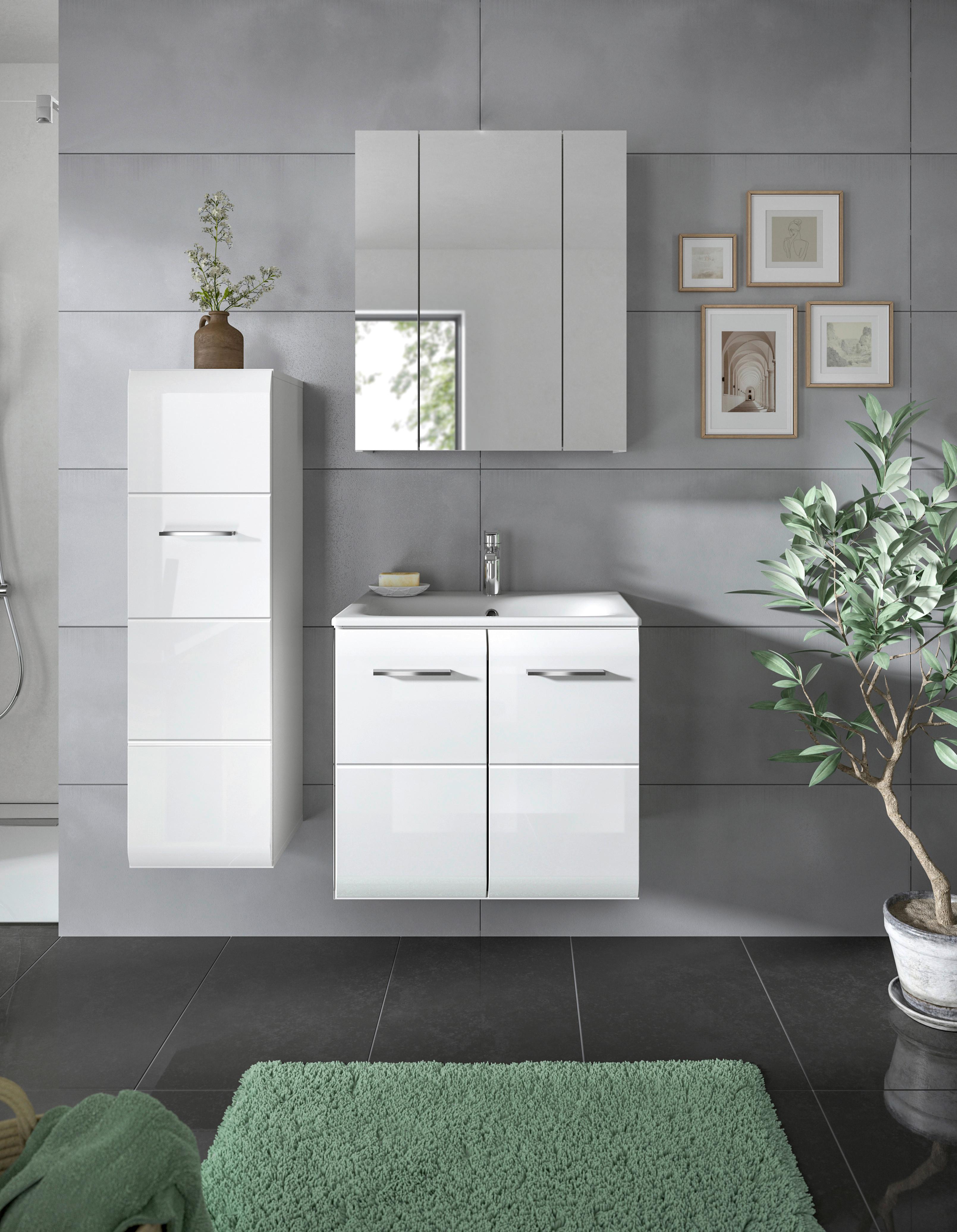 Badezimmer Ice 4-tlg. ca. 90 cm Weiß - Weiß Hochglanz/Silberfarben, MODERN, Keramik/Holzwerkstoff (90cm) - MID.YOU