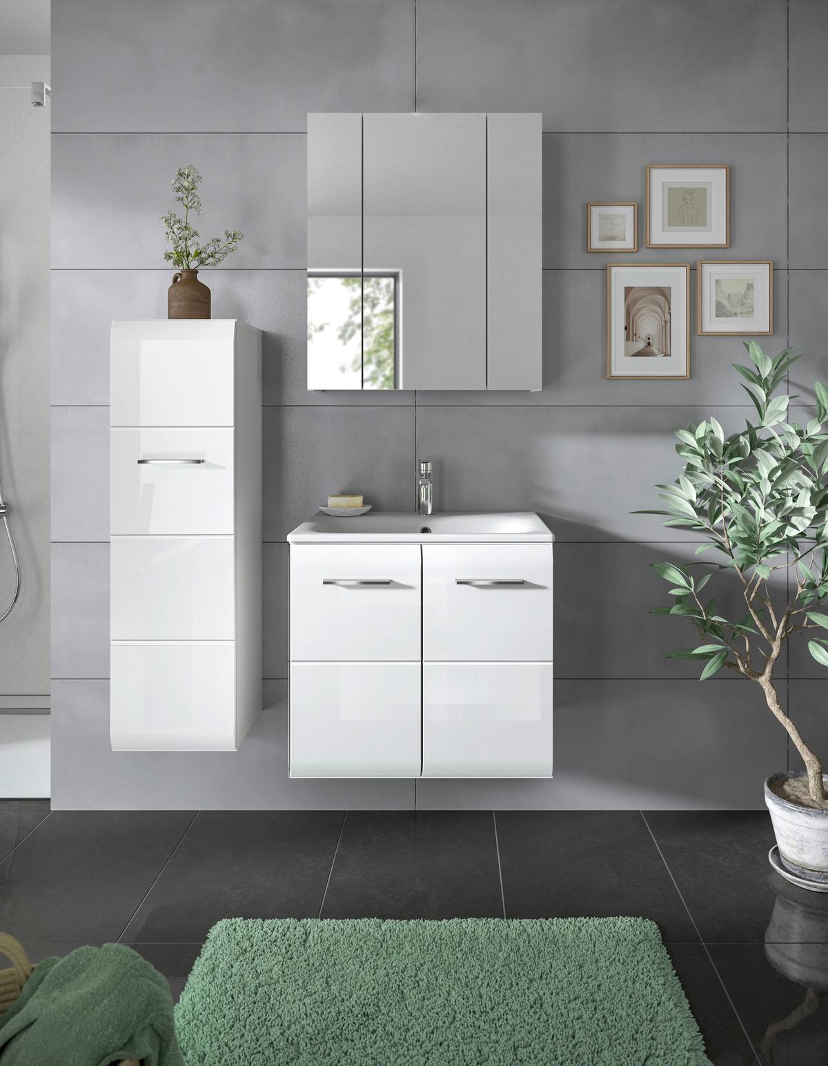 Badezimmer Ice 4-tlg. ca. 90 cm Weiß - Weiß Hochglanz/Silberfarben, MODERN, Keramik/Holzwerkstoff (90cm) - MID.YOU