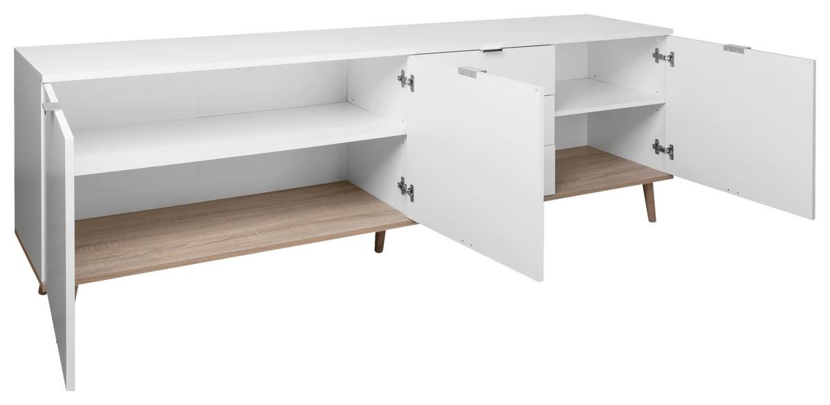 Sideboard "Göteborg 57", weiß/sonoma eiche - Silberfarben/Weiß, KONVENTIONELL, Holz/Holzwerkstoff (200/68/40cm) - MID.YOU